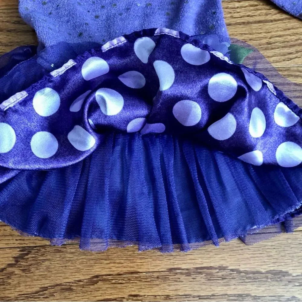 Youngland Purple Dot Sequins Tulle Skirt Knit Dress Baby Girl Size 24 Months
